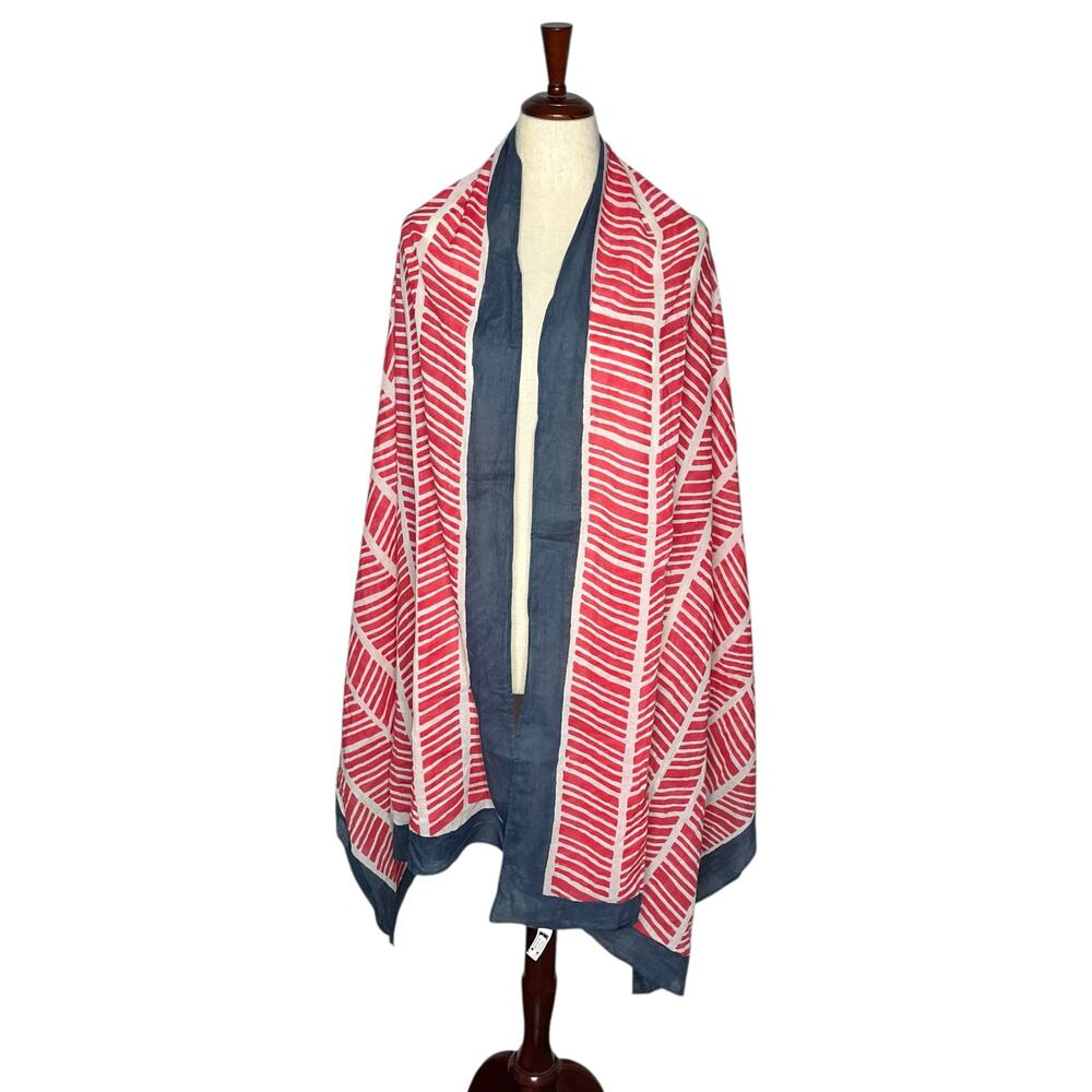 Vagabond Scarf Herringbone Pink Navy Shawl 35x85 Rectangle Wrap Lightweight